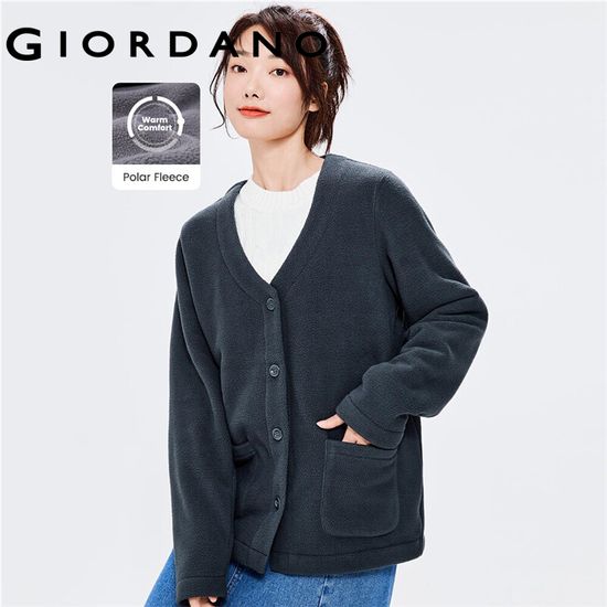 Giordanoผู้หญิง ขนแกะกระเป๋าหลวมคอวีเปิดหน้าอก เสื้อแจ็กเกต Free Shipping 05372860