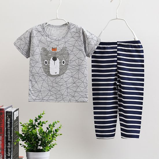 Thin Home Clothes Set Boys and Girls Short-sleeved Trousers Combination Middle and Large Childrens Underwear Set Comfortable Baby Childrens Clothing