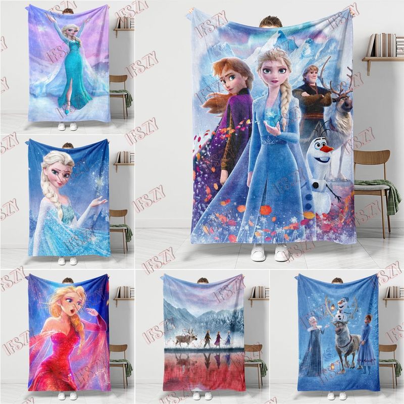 ผ้าห่ม ผ้าสักหลาด ลาย Frozen Anna & Elsa ไซซ์เดียว สําหรับเครื่องปรับอากาศ