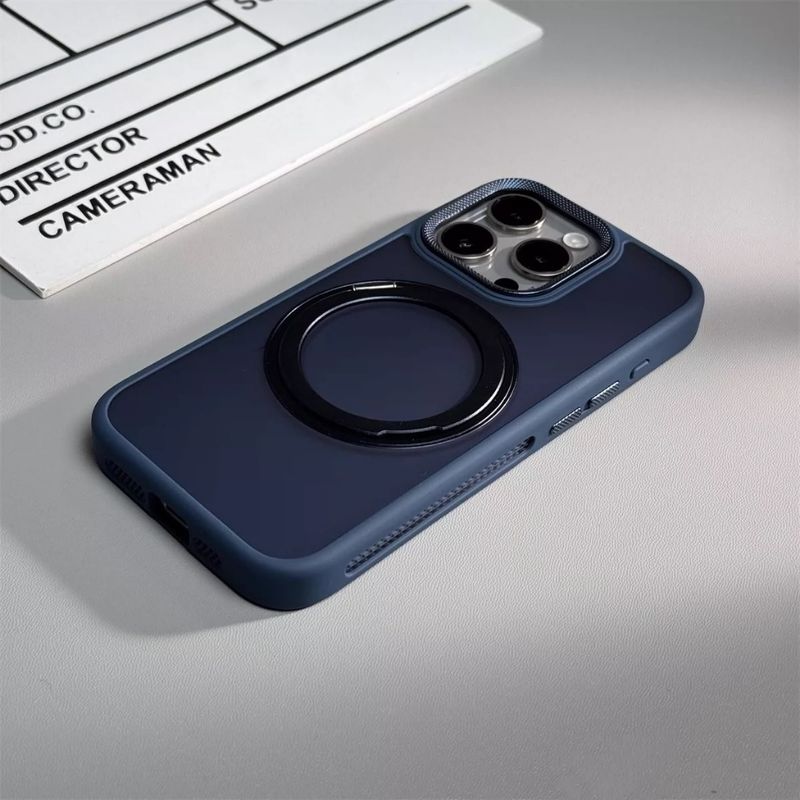 【Hight quality/360° Rotation Stand matte acrylic hard case/Gray】เคส compatible for iPhone 11 12 14 15 13 pro max case