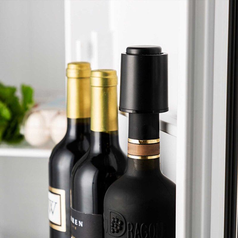 Black ABS Vacuum Wine Bottle Stopper Sealed Storage Vacuum Memory Wine Stopper Push Style Bar Tools Barware Wine Cork