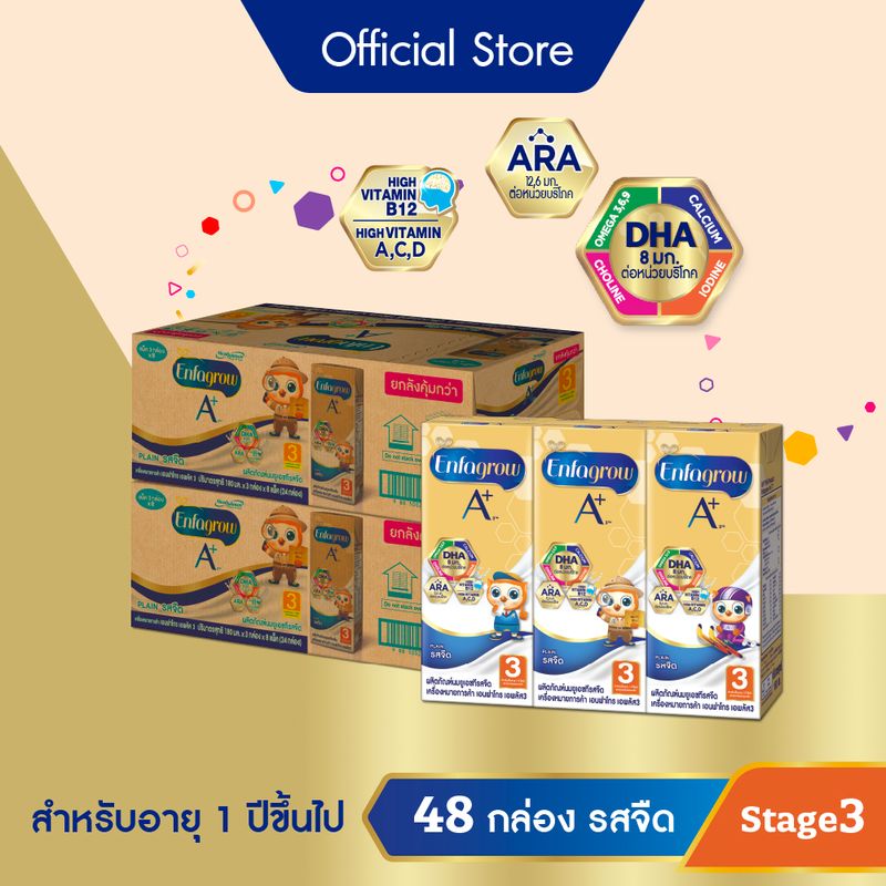 นมกล่อง เอนฟาโกร ยูเอชที สูตร3 ชนิดจืด (24 กล่อง) x2 ลัง Enfagrow UHT Stage3 (24 boxes) x2 cases