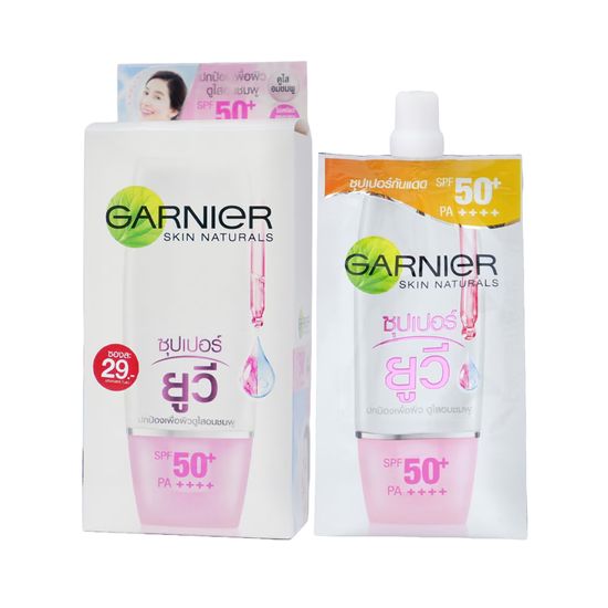 GARNIER  การ์นิเย่ ซากุระ โกลว์ ซุปเปอร์ ยูวี SPF50+ PA++++ 7มล.Garnier Skin Naturals Sakura Glow Super UV SPF50+ 7 ml. (มีให้เลือกทั้งแบบกล่องและแบบซอง)