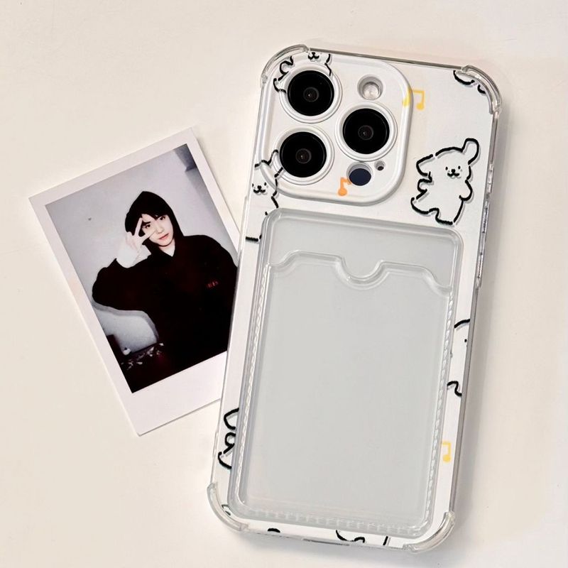 เคสโทรศัพท์มือถือ TPU นิ่ม กันตก ลายลูกสุนัขน่ารัก พร้อมช่องใส่บัตร สําหรับ Iphone 11 13 14 Pro Max 12 15 ProMax XS XR 7 8Plus