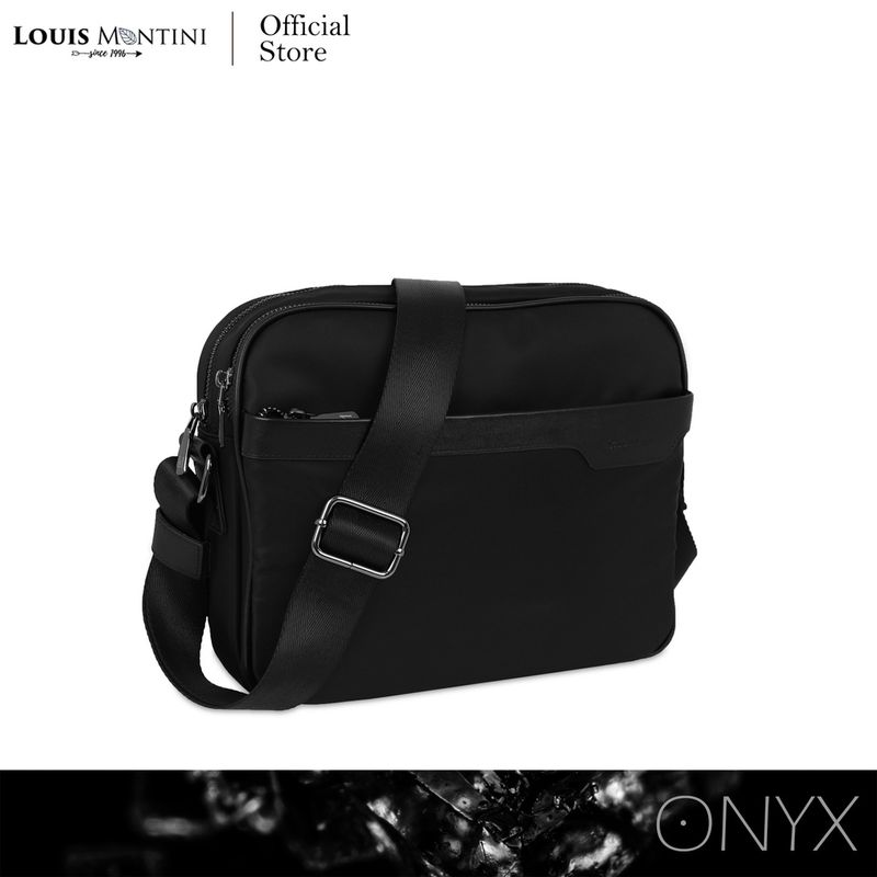 Louis Montini (ONYX) กระเป๋าสะพายข้าง Cross body bag ผ้าไนล่อนผสมหนังวัวเรียบ ONX04