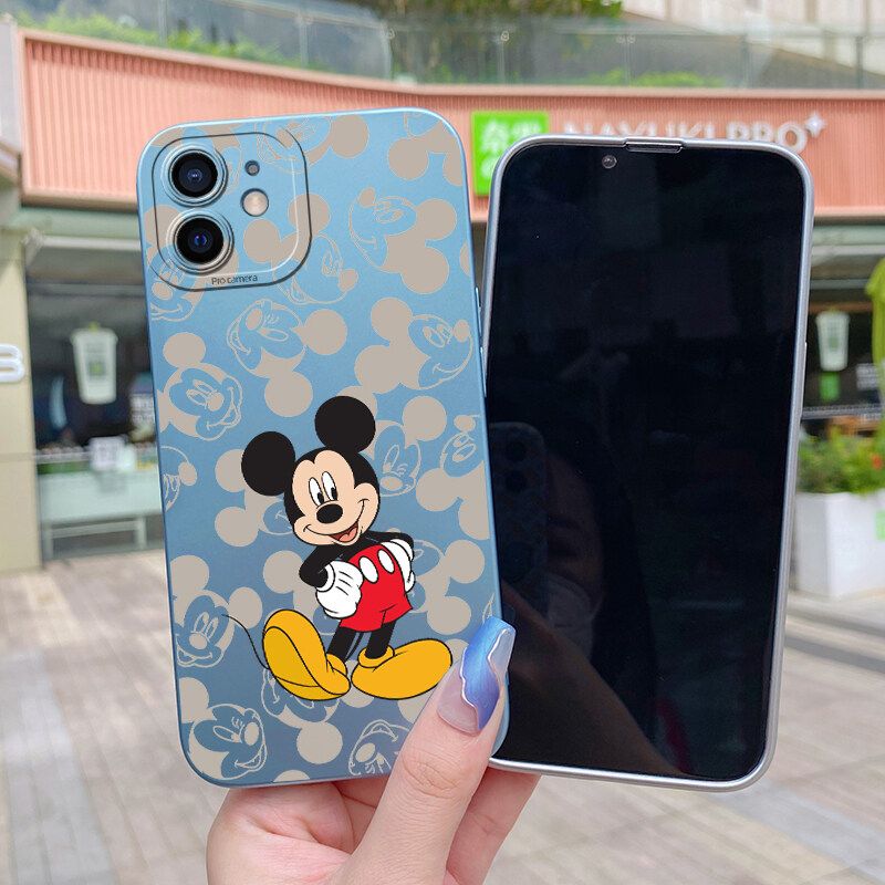 YIWESAN เคสปลอกสำหรับ OPPO Reno4 4G Reno 4 Pro 4G เคสกรณีการ์ตูนน่ารักมิกกี้สแควร์สีเมทัลลิบางแบบซิลิโคนปลอกเต็มเลนส์ปกปกป้องกันกระแทกกรณีเด็ก