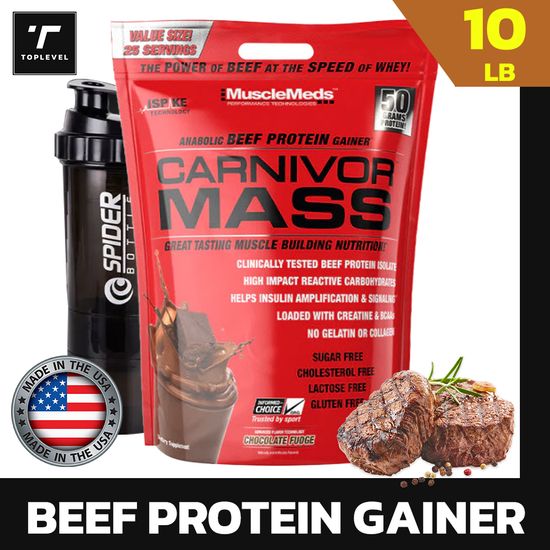 MuscleMeds Carnivor Mass Anabolic Beef Protein Gainer  - 10 Lbs Chocolate โปรตีนจากเนื้อวัวสกัด เสริมสร้างกล้ามเนื้อ เพิ่มน้ำหนัก ปราศจากแลคโตส และ น้ำตาล