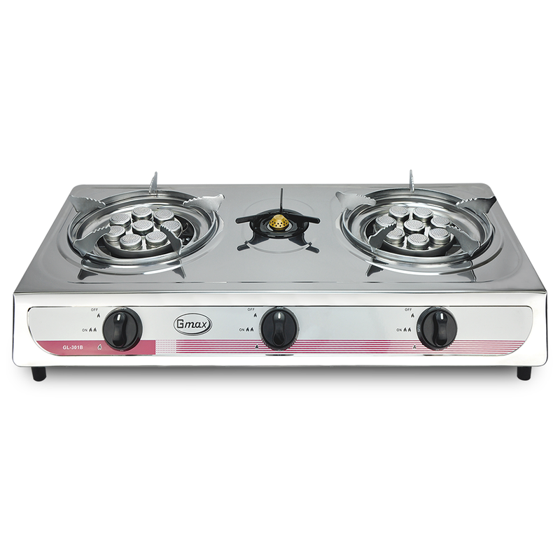 Gmax เตาแก๊สสแตนเลส 3 หัว Gas Stove เตาแก๊ส 3 หัว รุ่น GL-303 เตาแก๊สตั้งโต๊ะ ไฟแรง