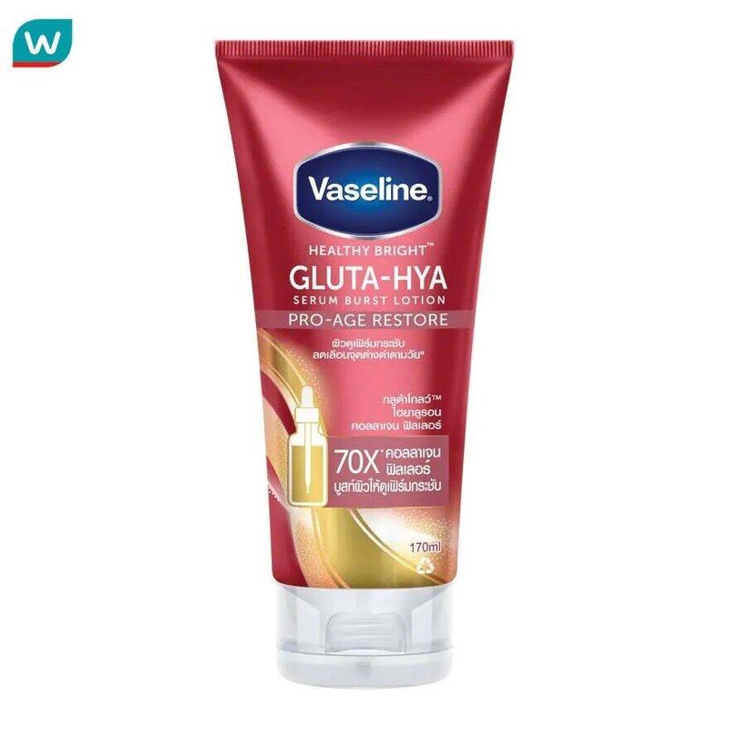 Vaseline วาสลีน เฮลธี้ ไบรท์ กลูต้า-ไฮยา เซรั่ม เบิสท์ โลชั่น โปร-เอจ รีสโตร์ 170 มล.