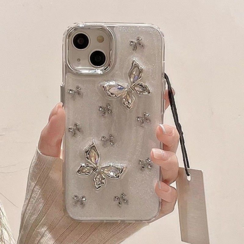 Luxury 3D Pearl Butterfly Fairy Pearlescent กันกระแทกเคสโทรศัพท ์ สําหรับiPhone 15 14 13 12 11 Pro Maxกรอบโลหะเลนส ์ ป ้ องกันกรณี