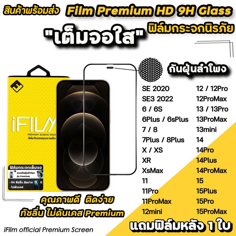 🔥 iFilm ฟิล์มกระจก เต็มจอใส กันฝุ่นลำโพง สำหรับ iphone 15 pro max 15plus 14 pro max 14plus 13 pro max 12 pro max 12mini iphone11 iphonexr 6/7/8 plus ฟิล์มไอโฟน ฟิล์มiphone