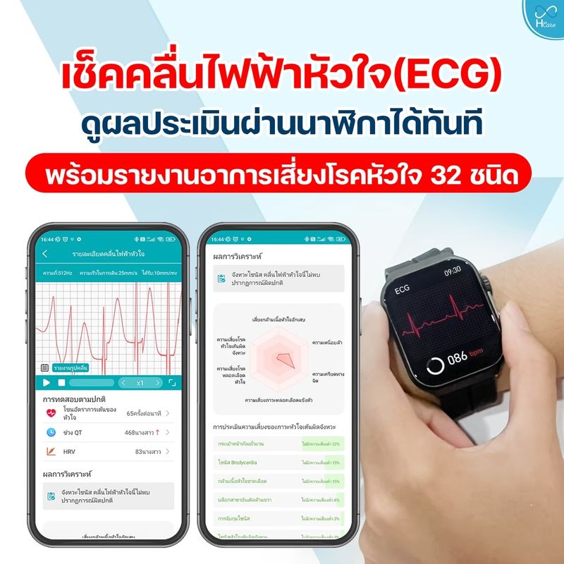 [สินค้าใหม่] Hcare WOW 2 AI Smartwatch :  นาฬิกาสมาร์ทวอทช์เพื่อสุขภาพ-วัดความเครียด-คลื่นไฟฟ้าหัวใจ-ความดัน-รับสายโทรออก