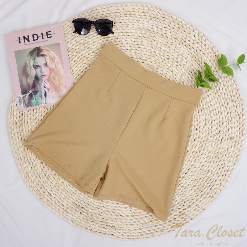 [ส่งเร็วพิเศษ!] PW001 TARA Short pants กางเกงขาสั้น เอวสูง ตีเกร็ดหน้า เนื้อผ้าวูลเวฟ ผ้ายืด ใส่สบาย