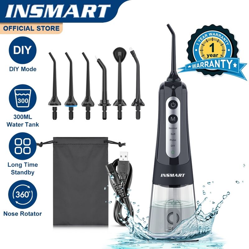 Insmart Water Flosser 6 หัวฉีด 4 โหมด DIY ไหมขัดฟันชาร ์ จแบบพกพา Irrigator ไหมขัดฟัน