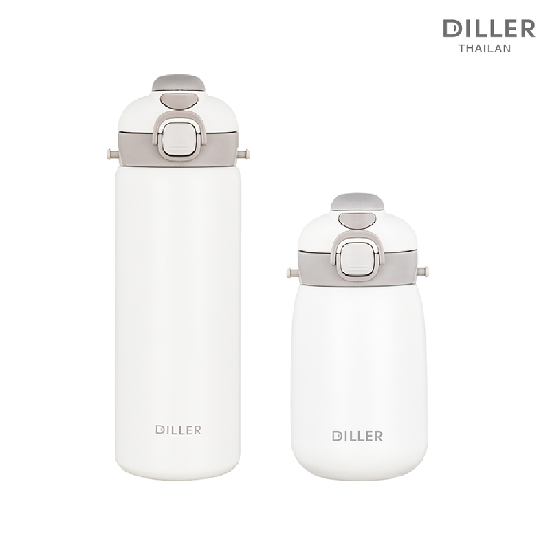 Diller Thermo Flask 420/700ml MLH9073 กระติกน้ำฝากดแบบดื่มและดูด 2in1พร้อมสายสะพาย ฝากด2ชั้นแบบหลอดและยกดื่มพร้อมตัวล็อก สแตนเลส 2 ชั้นพร้อมฉนวนสูญญากาศเก็บเย็น 24ชม Water Bottle ขวดน้ำไปโรงเรียน กระติกน้ำเด็กน่ารัก