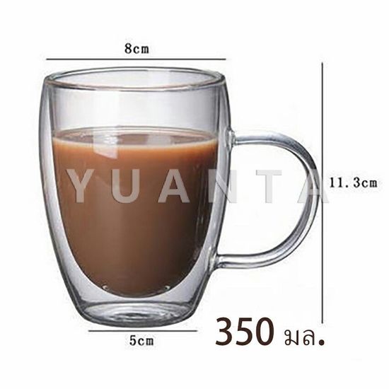 YUANTA แก้วกาแฟทนความร้อนสองชั้น ถ้วยใส ถ้วยเครื่องดื่มน้ำร้อน น้ำเย็น ถ้วยกาแฟ แก้วบอโรซิลิเกต glass