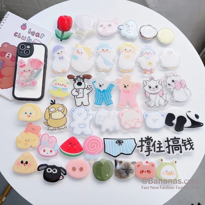 Cartoon Cute Lazy Phone Stand Holder Glossy Airbag Foldable Socket Holder Extendable Grip Phone Ring