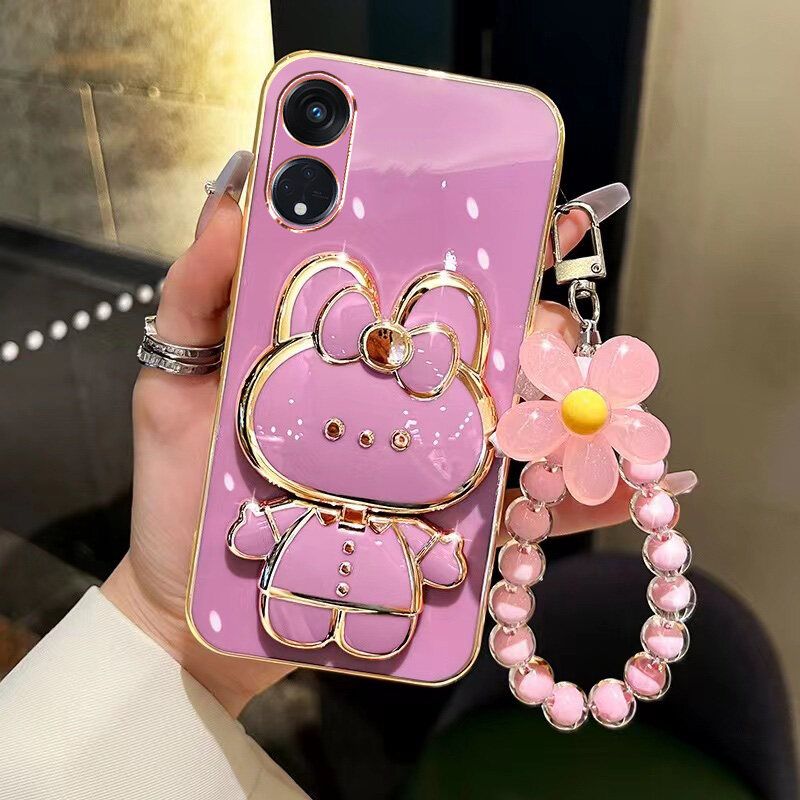 เคสโทรศัพท์สำหรับ  OPPO A60 A38 A18 A17K Reno 8T 5G A98 A58 4G A78 5G ฝาหลังสุดหรู3มิติพร้อมตัวยึดกระจก