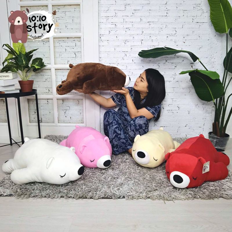 🐻 ตุ๊กตาหมีหลับ 💕 แนวโค้ง 80 ซม. แนวตรง 25 นิ้ว มี 6 สี ขาว น้ำตาล ครีม ช๊อคโก้ แดง และชมพู 🎀ผ้านุ่มนิ่มใยเด้ง พร้อมส่ง🎄