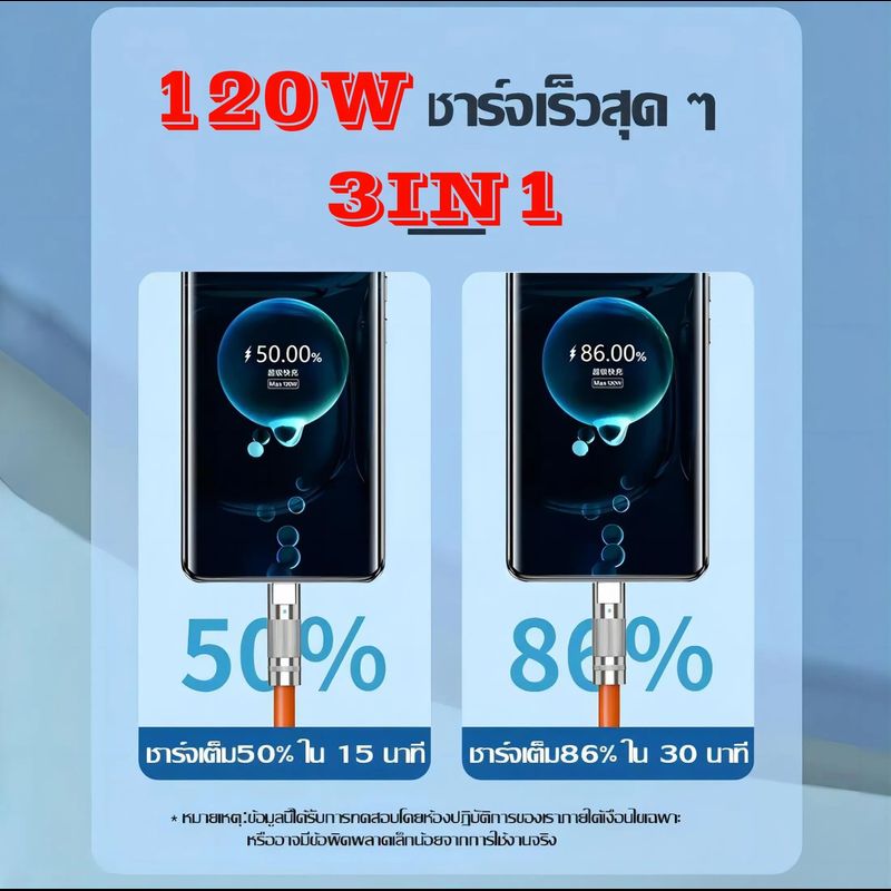 Kinkong 3 in 1⚡120w สายชาร์จ 3in1 หัวหมุน 180องศา สายชาร์จเร็ว USB Fast Charging Cable Android Micro USB+Type-C+IOS ชาร์จเร็วพร้อมกัน สำหรับ ไอโฟน iPhone vivo oppo samsung xiaomi huawei ปรับได้ รองรับไอโฟน/เเอนดอยน์/type-c