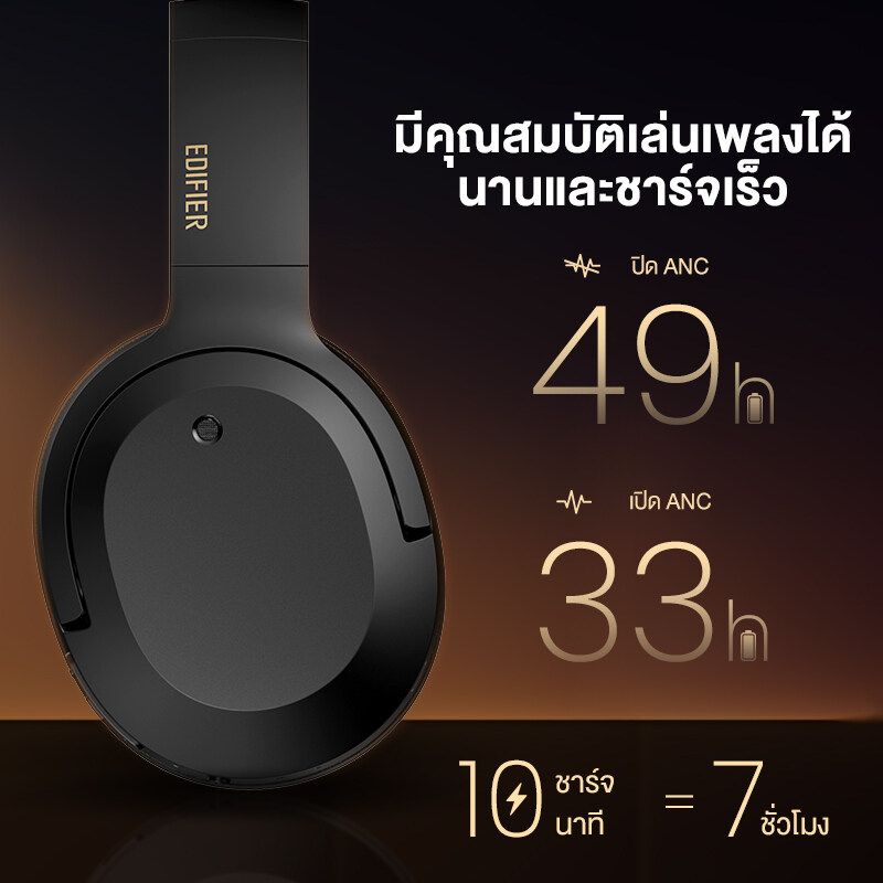 Edifier W820NB PLUS หูฟังคาดหัว หูฟังไร้สาย ตัดเสียงรบกวน ที่ได้การรับรองมาตราฐาน Hi-Res & HI-RES Audio wireless  Audio ANC Type-C Fast Charging Bluetooth V5.2 Game Mode