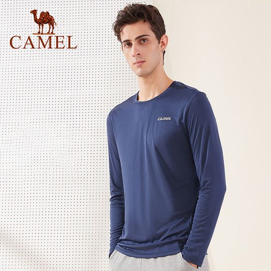 Camel เสื้อยืดผู้ชายกลางแจ้งสำหรับแห้งเร็วเสื้อกีฬาฟิตเนสวิ่งแขนยาว