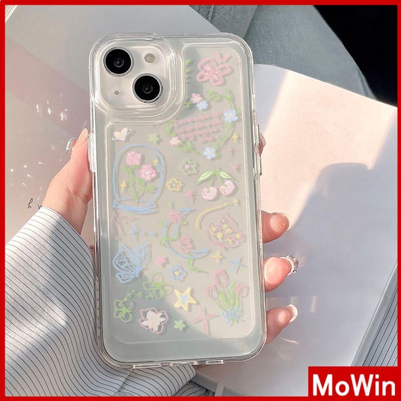 Mowin - เข้ากันได้สำหรับ 15 เคสไอโฟน11 เคส iphone 11  เคสใสเคส TPU โปร่งใสปุ่ม Electroplated ดอกไม้ผีเสื้อเข้ากันได้กับ 14 13 12 PRO MAX XR XS 7Plus 8 PLUS