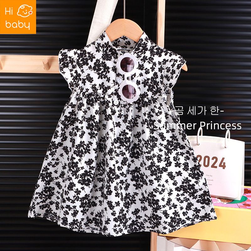 Girls Floral dress A- Shaped Western-style Cute Princess Dress Childrens Eagles Dress Summer Dress Childrens Class A Dress