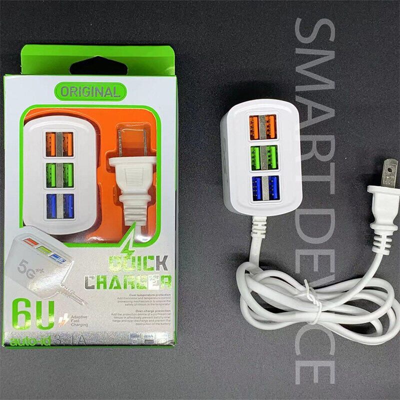 Mobile phone 6usb power strip charger portable travel usb charging socket for Apple Android universal