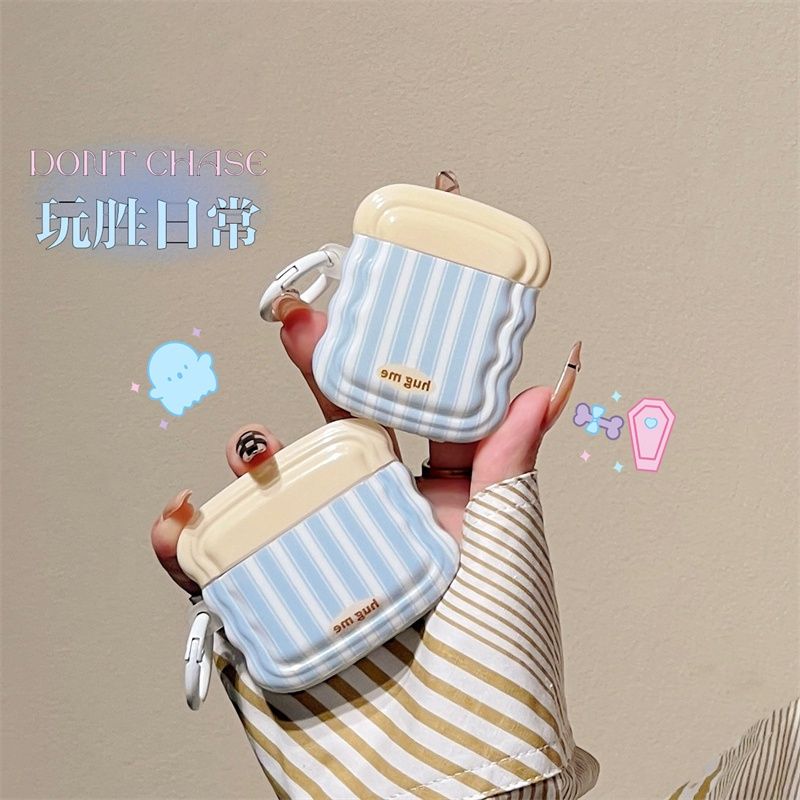 เคสหูฟังบลูทูธไร้สาย แบบนิ่ม ลายทาง สีขาว และสีฟ้า แบบเรียบง่าย สไตล์เกาหลี สําหรับ AirPodsPro 3 3 Generation Pro 2