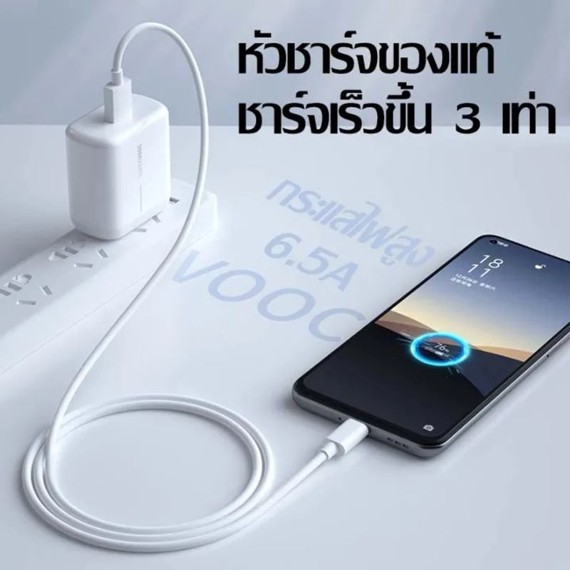 YF 3C ชุดชาร์จออปโป้ OPPO Realme TYPE C 65W Super Vooc เร็ว [หัวชาร์จ + สายชาร์จ] รับประกัน 1ปี รองรับการชาร์จเร็วแบบ