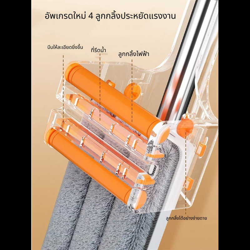 ไม้ถูพื้นแบบรีดน้ำและฝุ่นผงในตัว หมุนได้ถึง 360องศาพร้อมผ้า 2 ผืน ไม้ถูพื้นแบบบิด รีดน้ำและฝุ่นผงในตัว