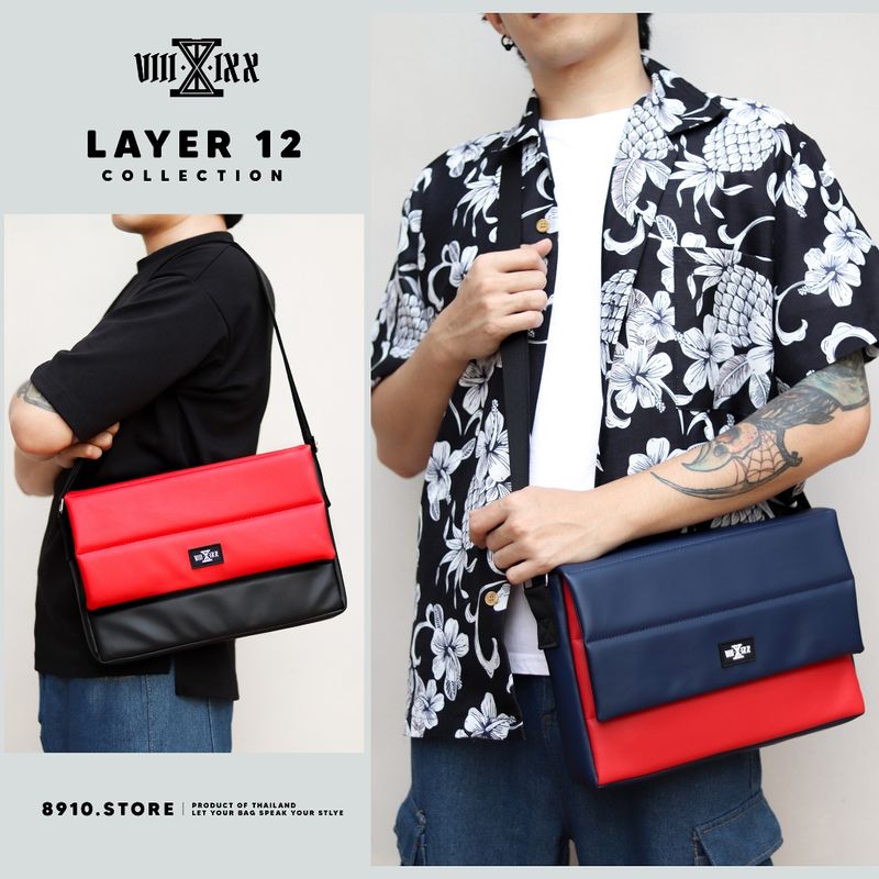 LAYER 12" มี 6 สี แบรนด์ 8910 กระเป๋าหนัง สะพายข้าง ทรงนวมหนา ใส่ ipad / ipad air 12 นิ้ว แบรนด์ไทย หนังกันน้ำ