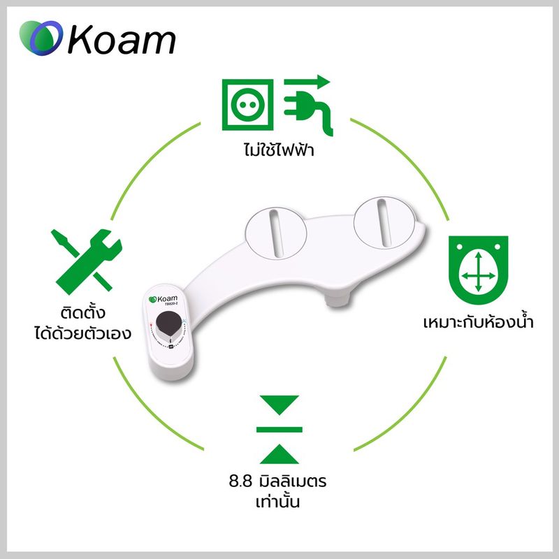 KOAM BIDET TOILET โคแอ้ม ชุดฉีดชำระอัตโนมัติ สไตล์ญี่ปุ่น (TB820-2) อุปกรณ์เสริมฝารองนั่ง ฝารองนั่งสุขภัณฑ์กึ่งอัตโนมัติ