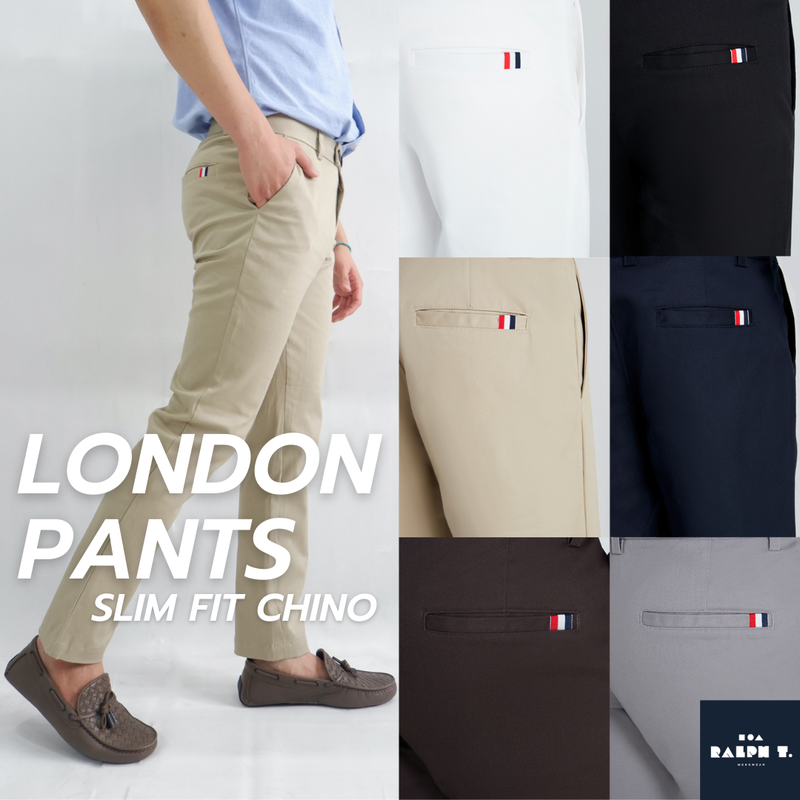 (ไซส์ 30-40) กางเกงขายาว ชาย กางเกงชิโน่ ทรงกระบอกเล็ก ธง 3 สี Slim Fit รุ่น LONDON PANTS - RALPH T OFFICIAL กางเกงผู้ชาย กางเกงสแล็คชาย กางเกงทำงานชาย