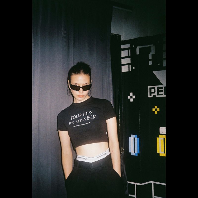 ‘Your lips ft. My neck’ Crop Tee Black