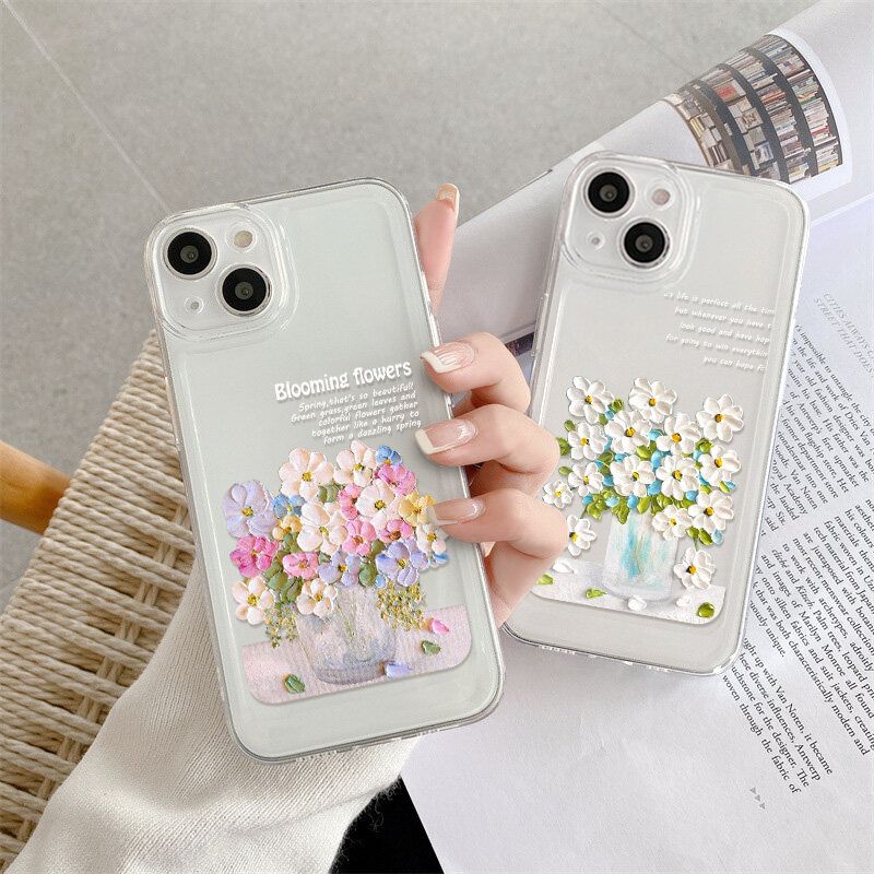 เคสไอโฟน สําหรับ iPhone 14 11 13 12 15 Pro Max 7 8 SE Plus XR X XS โปร่งใส เคส ดอกไม้สีชมพู เคสโทรศัพท์ ดอกไม้ Case เคสโทรศัพท์มือถือ