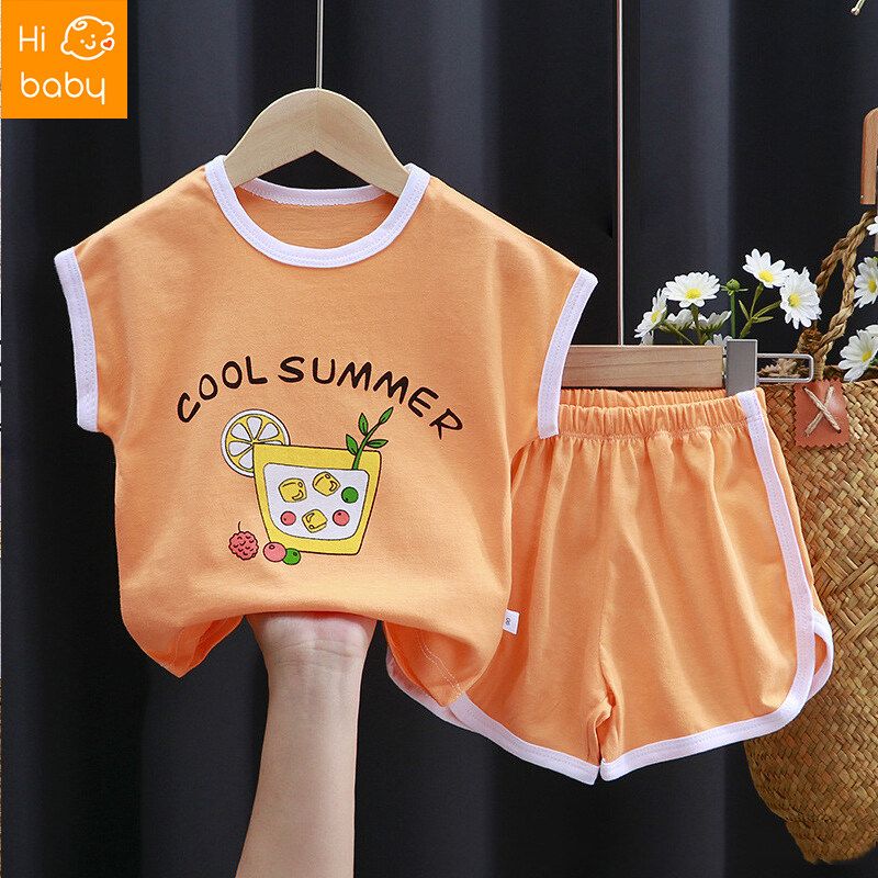 Childrens Short-Sleeved Suit Cotton Summer New Boys Suit Korean Style Baby Clothes Girls T-shirt Childrens Clothing