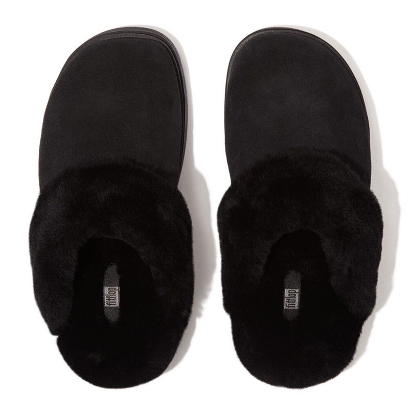 FITFLOP GEN-FF SHEARLING-COLLAR SUEDE รองเท้าแตะสวมในบ้านผู้หญิง รุ่น GS7-090 สี ALL BLACK