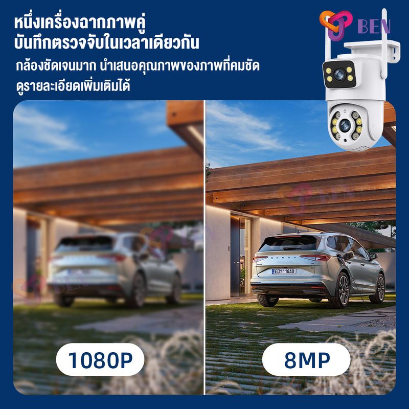 【icsee app】กล้องวงจรปิด360° wifi  กล้องวงจรปิดเลนส์คู่ 8mp กล้องวงจรปิด outdoor 2 เลนส์ สีเต็ม เลือกได้ night vision กล้อง cctv 2 len icsee app เสียงอินเตอร์คอม 2023 new