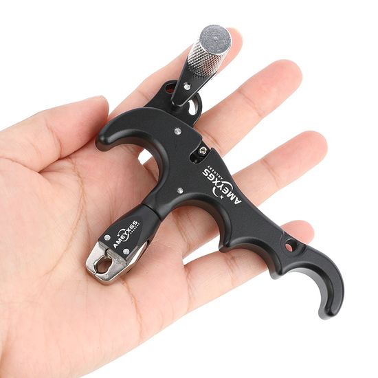 4 Finger Compound Bow Release Aid อลูมิเนียมอัลลอยด์ Thumb Trigger Grip หมุน 360 องศาสำหรับมือซ้าย/ขวาอุปกรณ์ยิงธนู