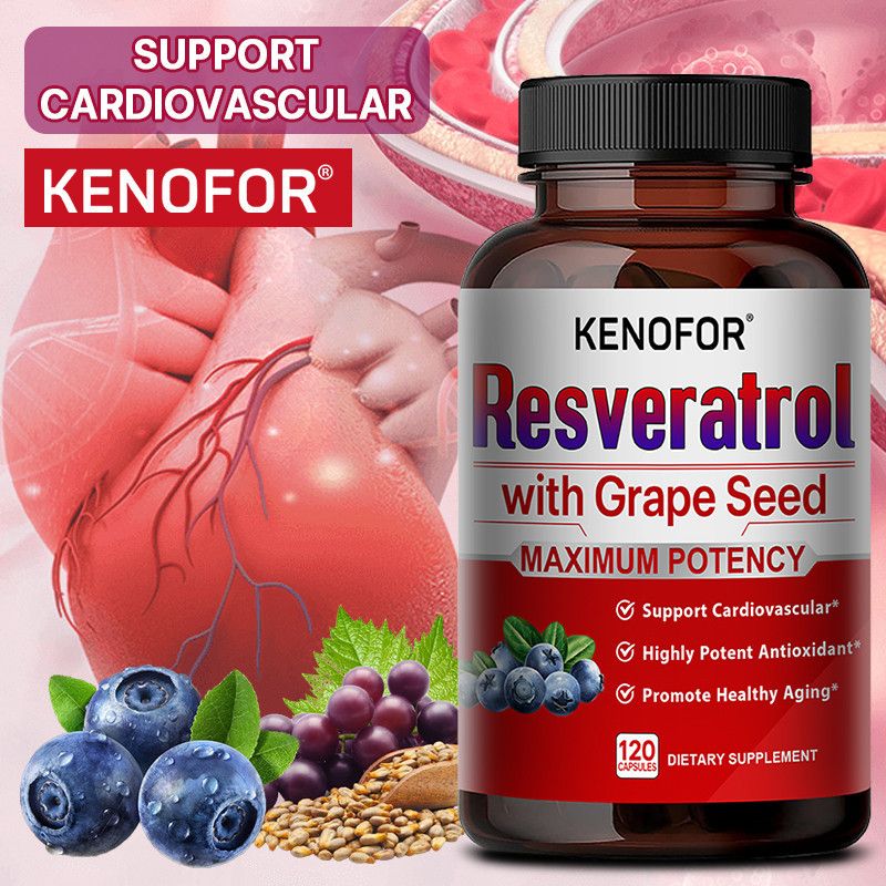 Kenofor trans-Resveratrol, 1500 มก. ต่อมก. ต่อมื้อ สารต้านอนุมูลอิสระ ที่มีประสิทธิภาพ และน้ํามันทรานส์รีเวอราทรอล สําหรับการต่อต้านริ้วรอย และการสนับสนุนกล้ามเนื้อหัวใจ