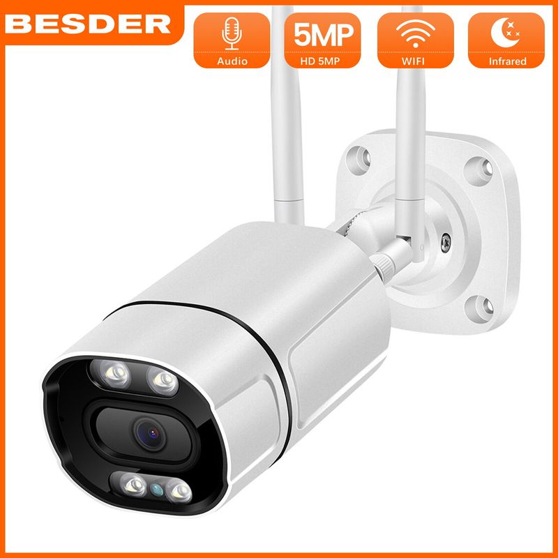 BESDER 5MP 3.6มม.เลนส์กล้อง WiFi AI มนุษย์การตรวจจับการเคลื่อนไหวกลางแจ้ง P2P กล้อง3MP WIFI กล้อง IP กันน้ำ1080P สีการมองเห็นได้ในเวลากลางคืน Security กล้อง CCTV มาตรฐาน ONVIF