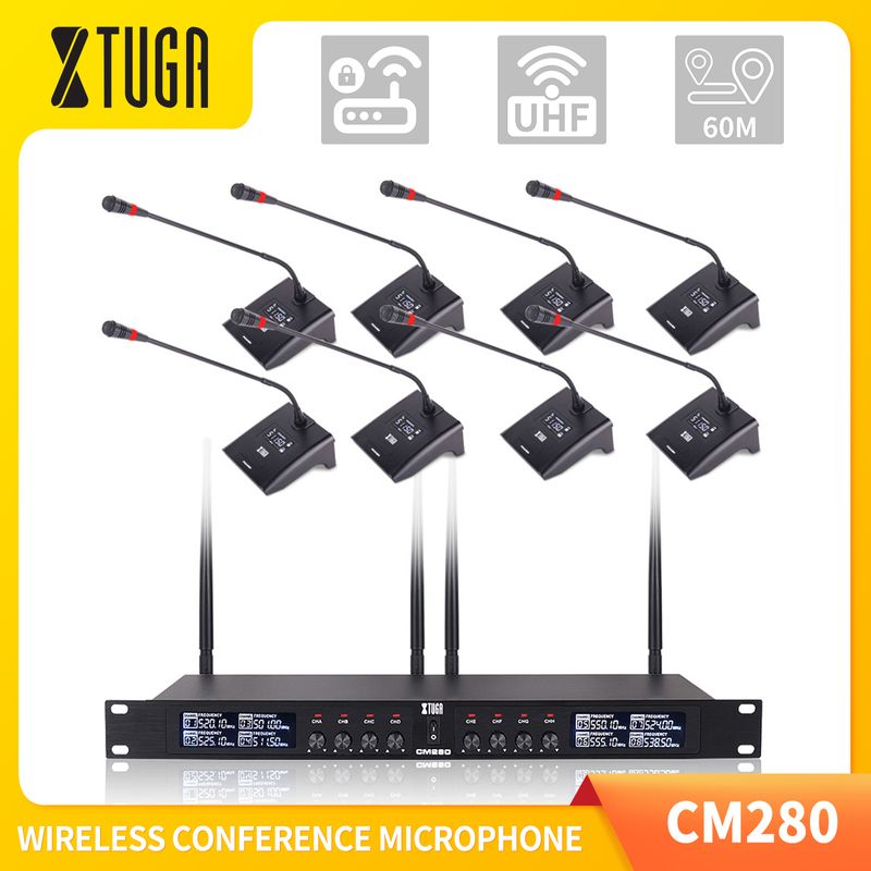 XTUGA CM280 UHF 8 ช่องระบบไมโครโฟนการประชุมคอห่านมืออาชีพพร้อมไมโครโฟนคอห่านไร้สายความถี่คงที่ 8 ตัวเสียงรบกวนพื้นหลังต่ําเป็นพิเศษออกแบบมาสําหรับการประชุมขนาดใหญ่การประชุมการมีส่วนร่วมในการพูดในที่สาธารณะ