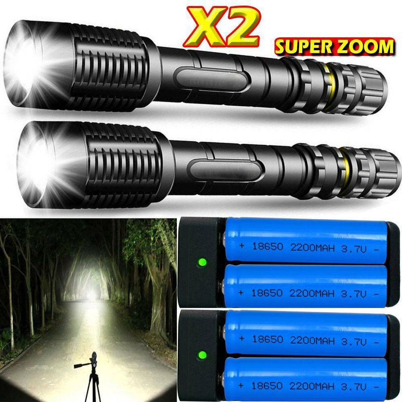 ไฟฉายขนาด 350000LM ไฟฉายแรงสูง ไฟฉายซูม Tactical T6 LED Torch Headlamp Camping Flashlight