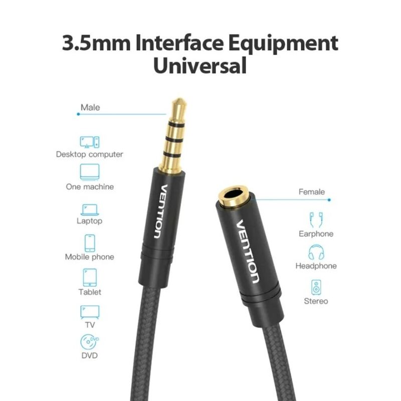 Vention ต่อสัญญาณเสียงสายเคเบิลเสริมขั้วต่อสายเชื่อมต่อสายเอยูเอ็กซ์ Extension สำหรับโทรศัพท์มือถือหูฟังคอมพิวเตอร์ MP3 MP4 Aux Audio 3.5มม.แจ็คสาย