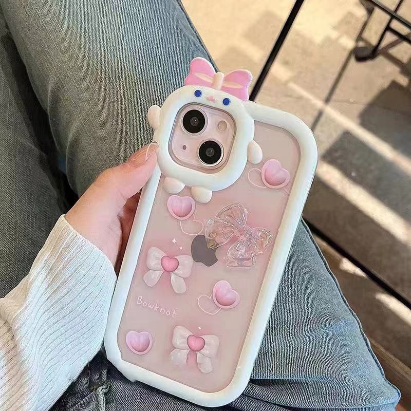 💕เคสลายการ์ตูน💕โบว์สีชมพู เคสไอโฟน11 เคสโทรศัพท์มือถือ for iPhone 11 13 12 14 15 Pro Max Xs Max XR 6 7 8 Plus14 Plus SE 2020 2022 ลายการ์ตูนมอนสเตอร์ เคสเคลือบนิ่ม สําหรับไอโฟน