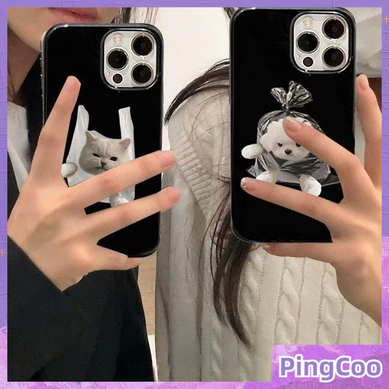 Pingcoo - รองรับ iPhone 14 เคสโทรศัพท์ Candy PRO MAX XR TPU นุ่มเคลือบเงาสีดำน่ารักการ์ตูนสุนัขและแมวป้องกันกล้องกันกระแทกฝาหลังสำหรับ iPhone 13 12 11