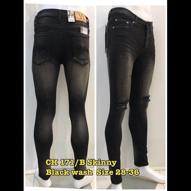 CH Skinny jeans No.171 เดฟยืดกระดุมสีดำฟอกสนิมเหลือง size 28-44