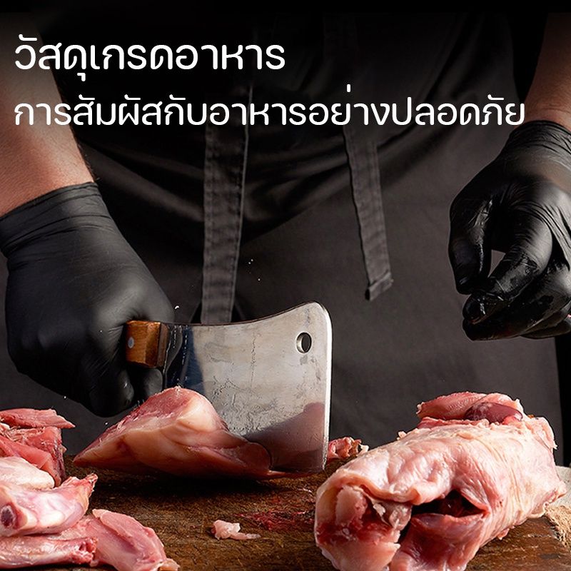 【Xmas】COD ถุงมือยางไนไตรสีดำ ถุงมือสำหรับร้านคาเฟ่ ถุงมือทำอาหาร  Food Grade ถุงมือไนไตร 100 ชิ้น/กล่อง